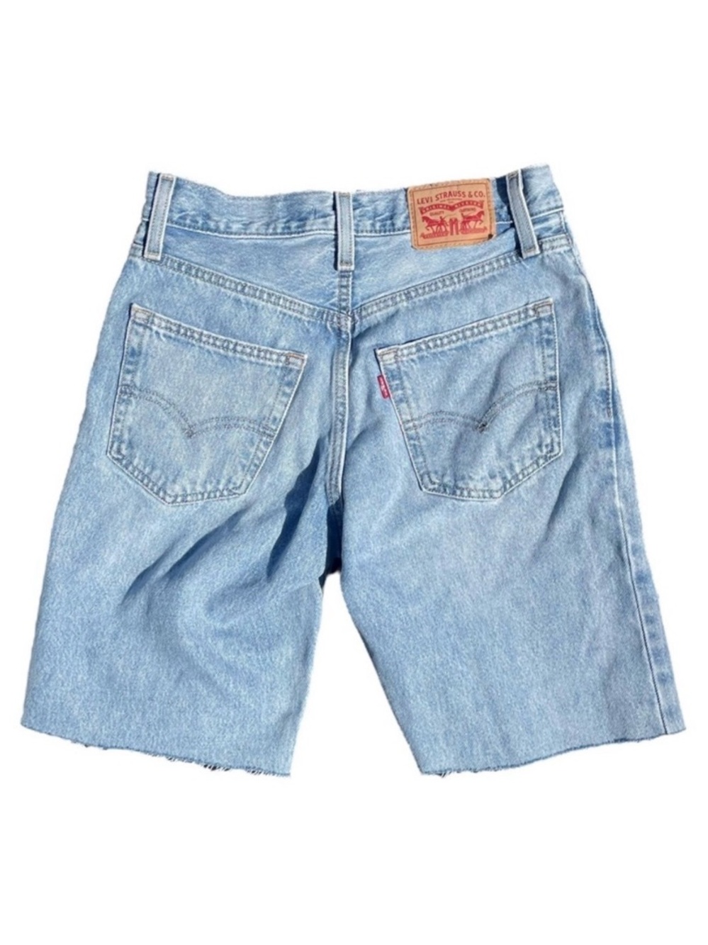 Levi’s ‘94 baggy jean shorts jorts bermudas altered cut raw hem blue rigid 24